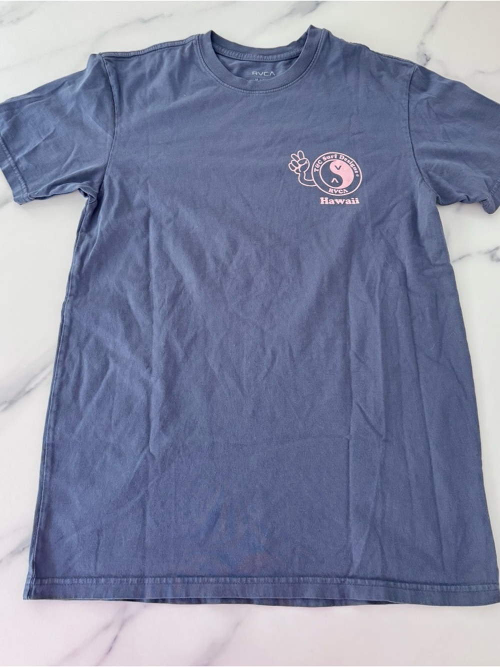 RVCA Navy Tee with Pink Hawaii Emblem - Picture 10 of 10